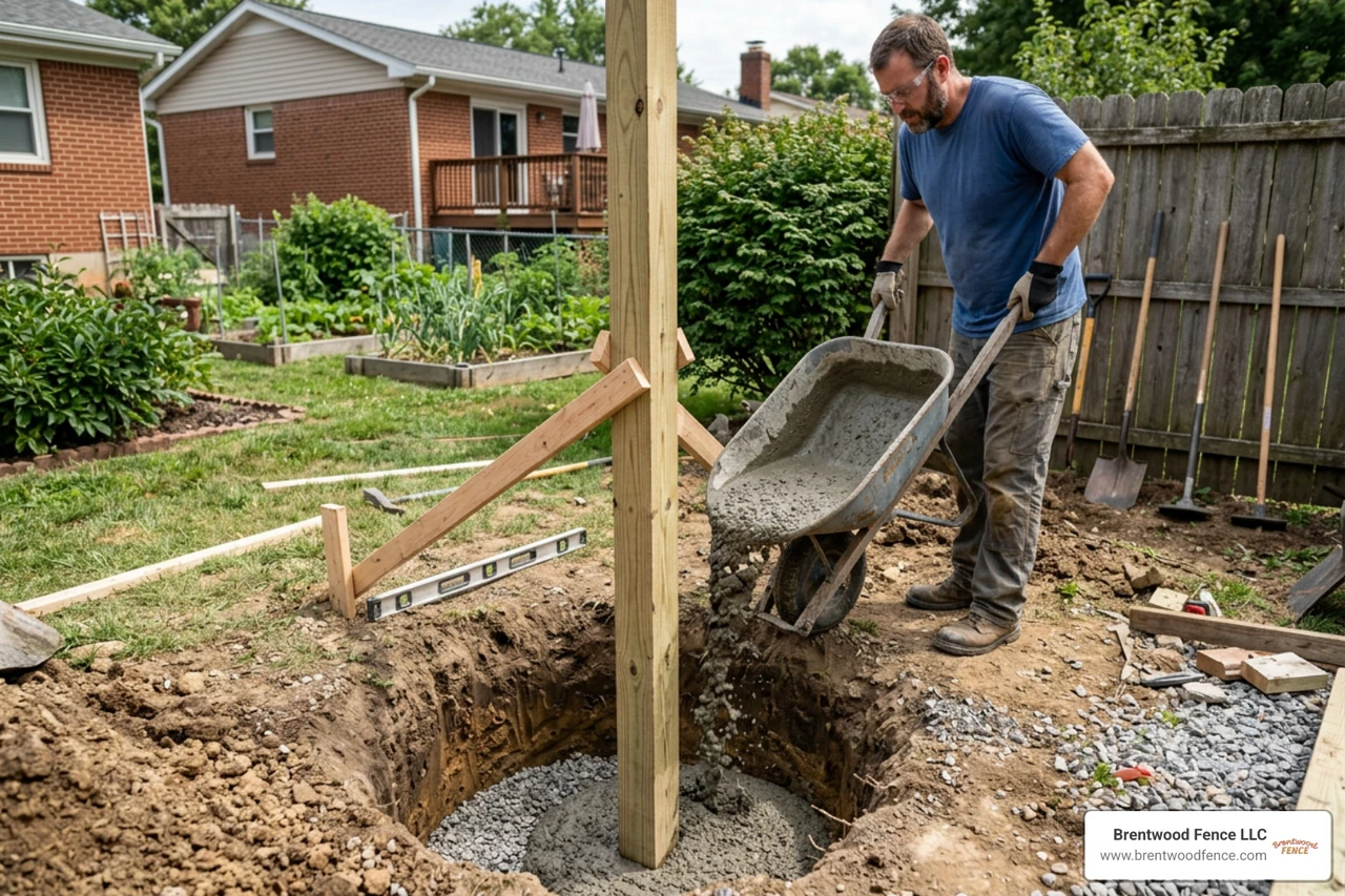Structural fence post setting in concrete footings