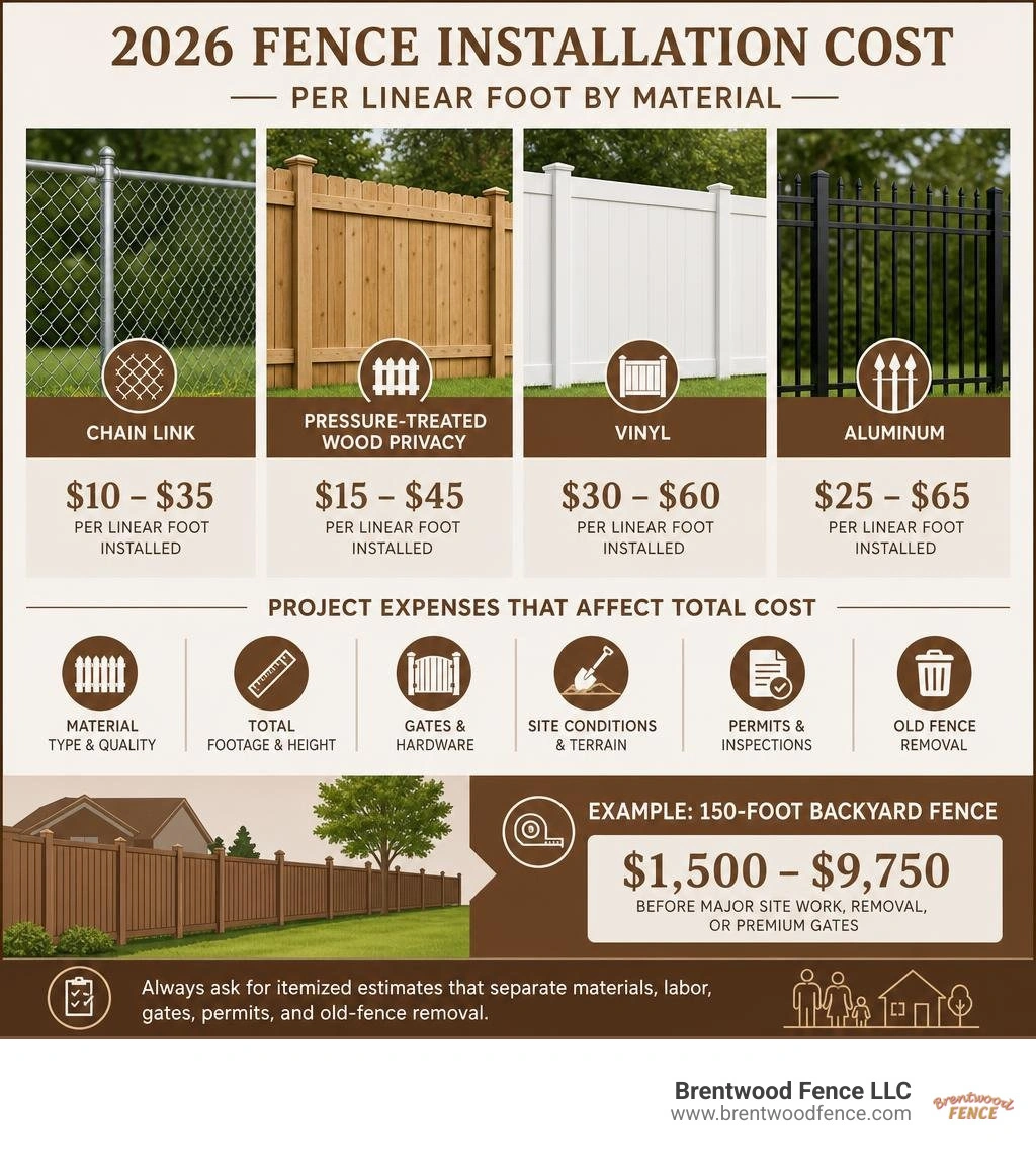 2026 fence installation cost per linear foot by material and project expenses infographic 2026 fence installation cost per linear foot by material and project expenses infographic