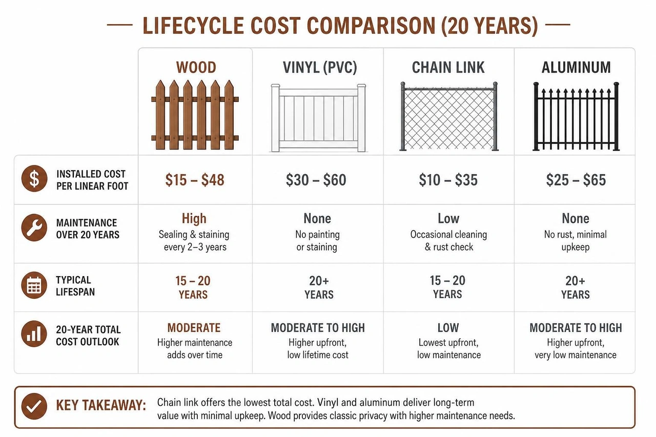 lifecycle cost comparison across wood vinyl chain link and aluminum fencing lifecycle cost comparison across wood vinyl chain link and aluminum fencing