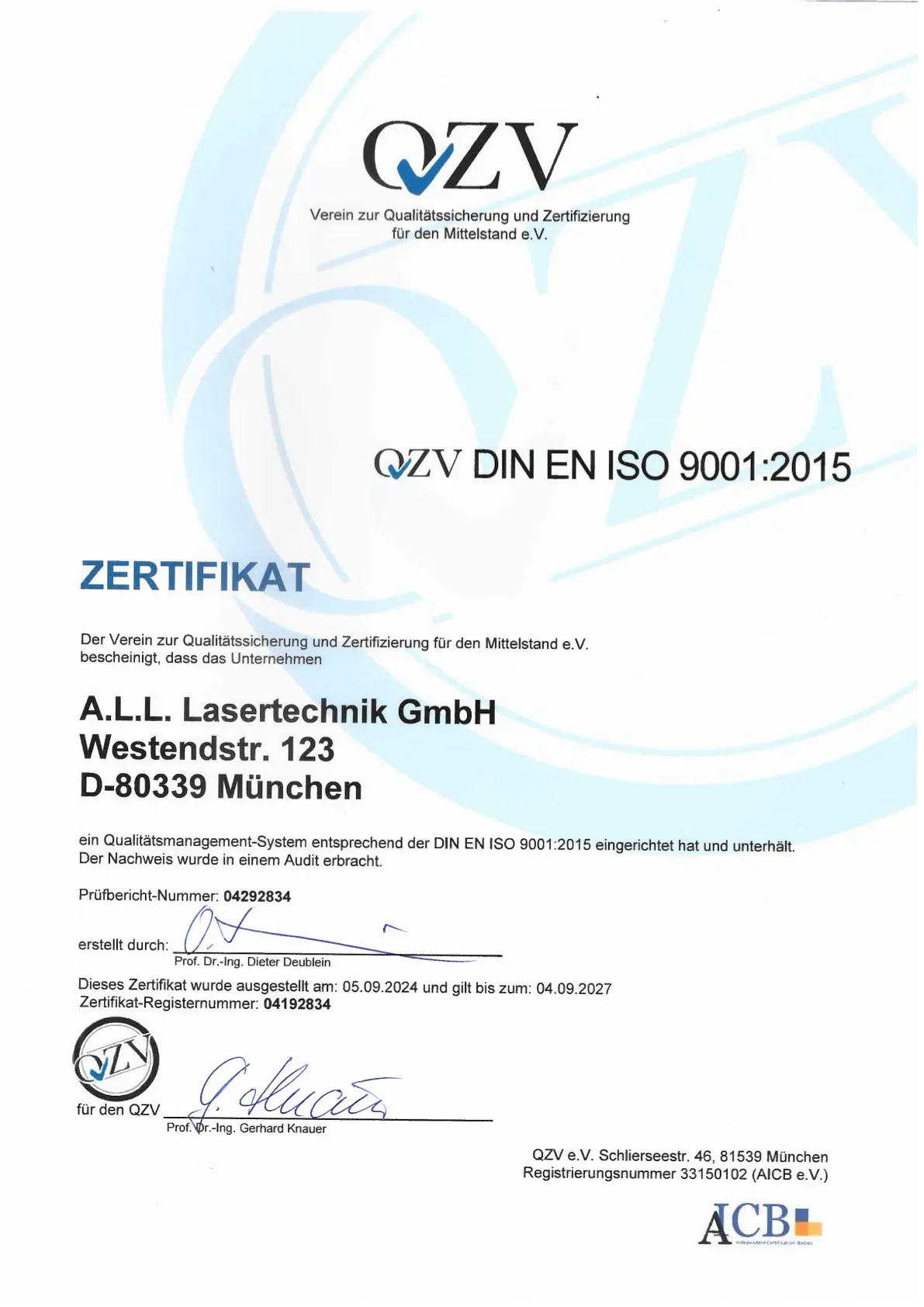 Bild des Zertifikats ISO 9001 2024 D.