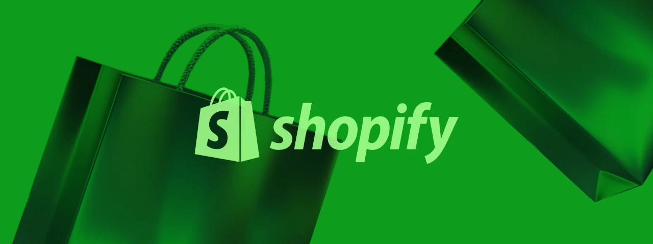 Shopify logo on a green background representing scalability and performance in e-commerce.