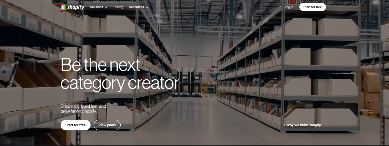 Shopify homepage showcasing streamlined ecommerce operations and automation tools for fast growth.