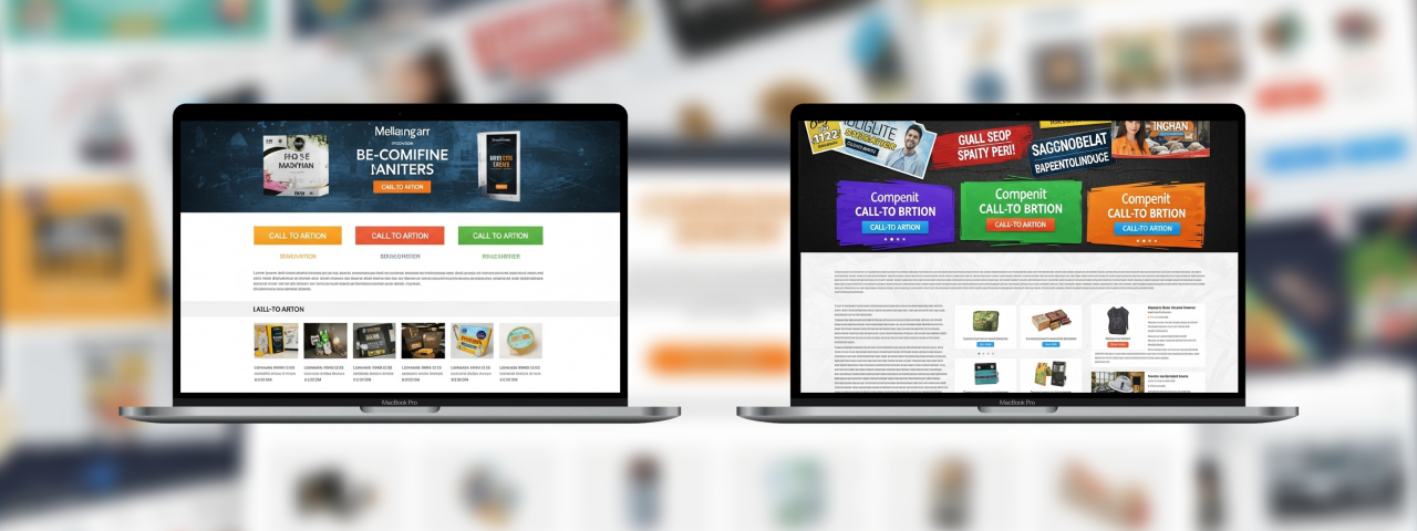 Two laptops showing contrasting e-commerce landing pages, one cluttered and one clean, illustrating UX impact on conversions.