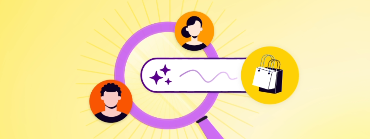 Illustration showing search behavior and user signals used to generate personalized product recommendations.