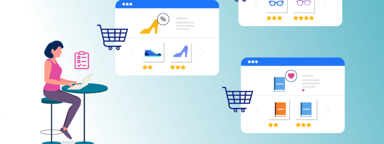 User browsing an online store with personalized product recommendations improving navigation and decision speed.