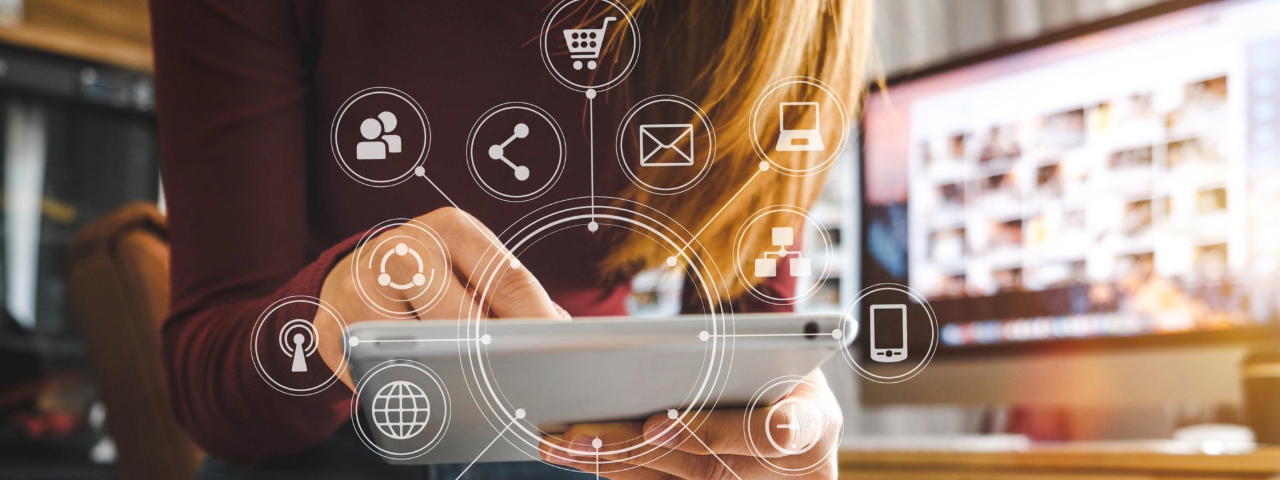 User interacting with a tablet interface, representing responsive UX strategies and cross-device engagement.