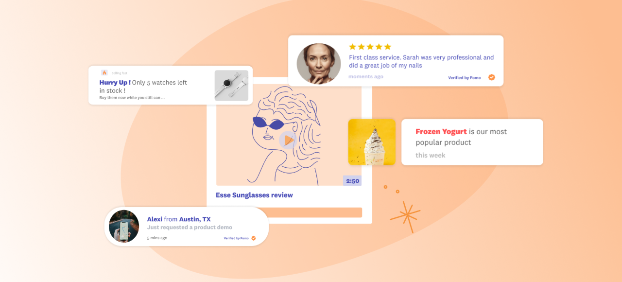 Social proof elements showing reviews, ratings, and notifications that strengthen ecommerce trust.