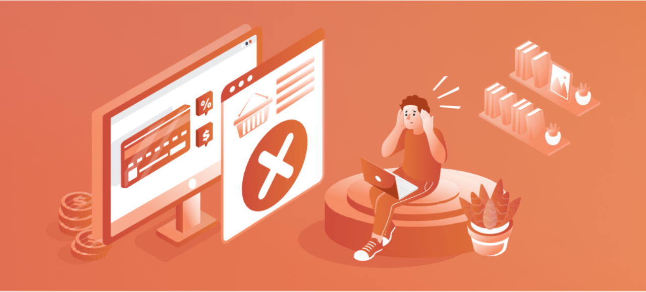 User frustrated by online checkout errors, representing ecommerce checkout issues and failed transactions.