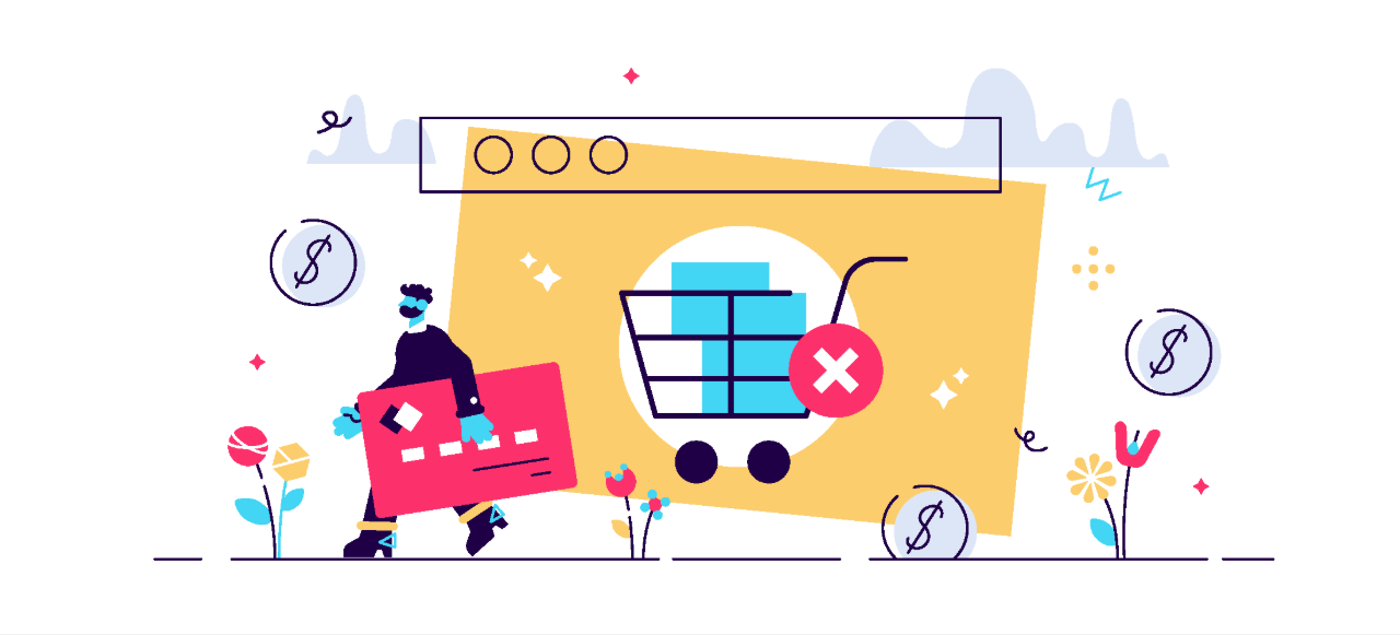 Cart abandonment illustration showing checkout friction in ecommerce conversion funnel.