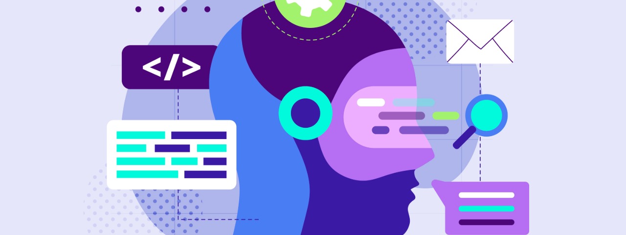 Illustration of AI-driven search evolution with code, data, and automated content replacing traditional search results
