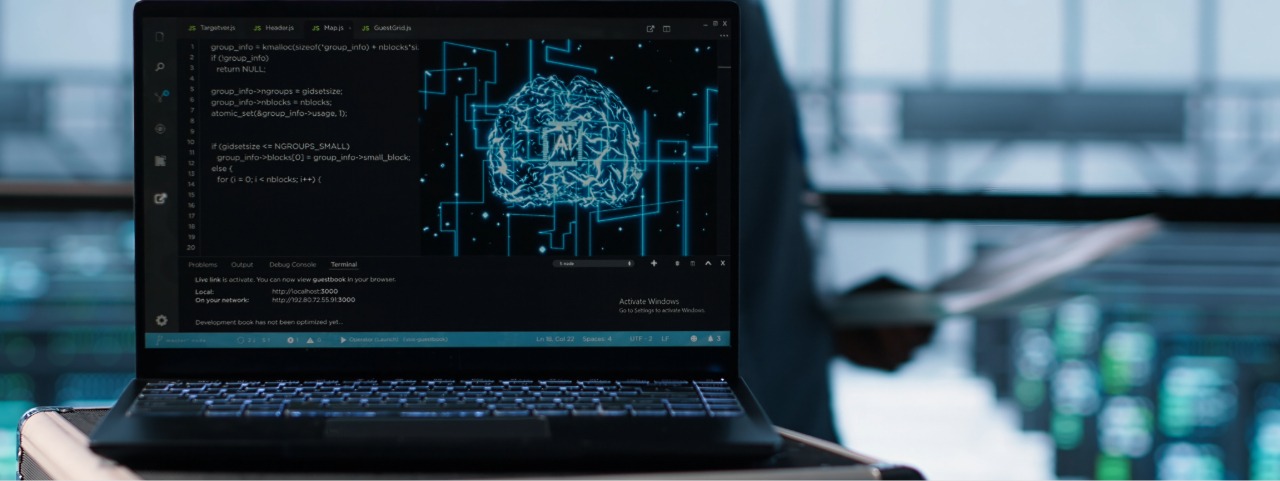 Laptop displaying AI interface and code editor, representing Google AI agents integrated into modern search experiences