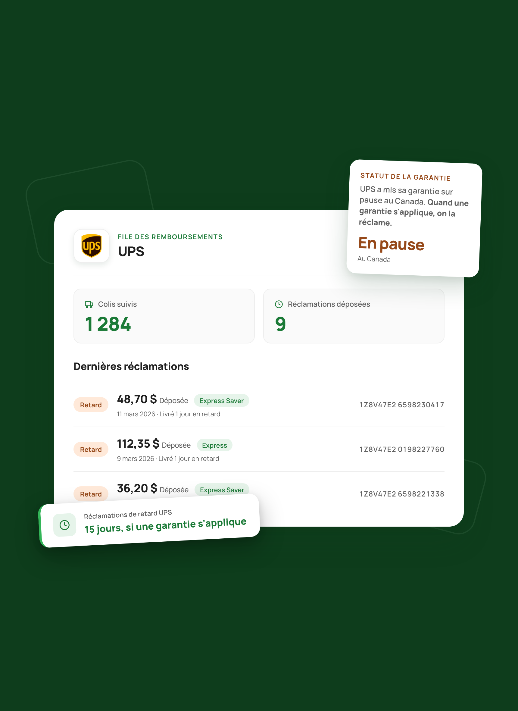 File de réclamations filtrée sur UPS