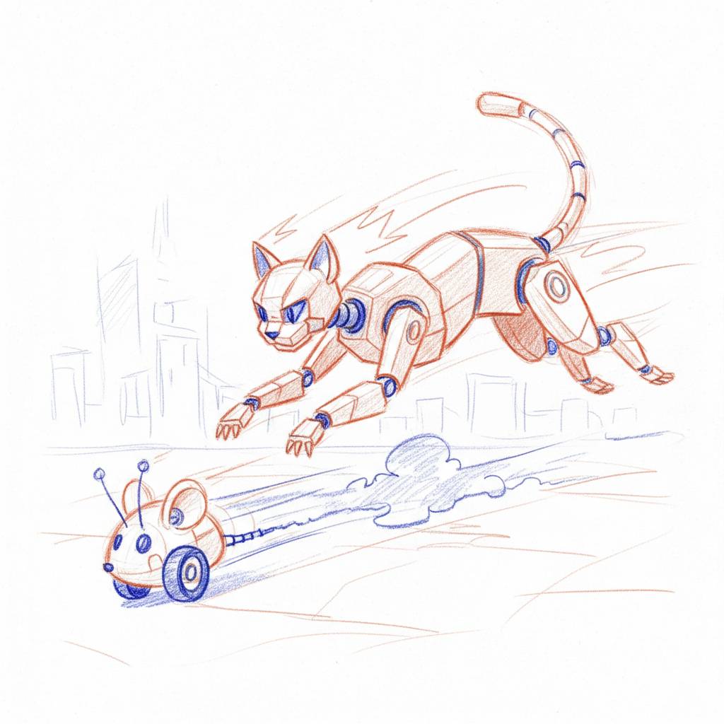 Robot cat and mouse game.