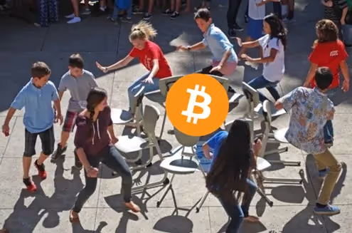 A group of people playing with chairsAI-generated content may be incorrect.