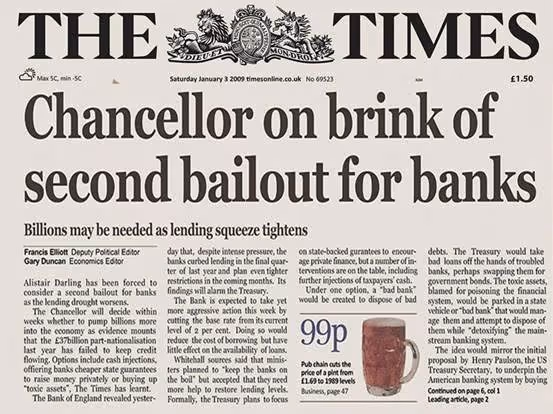Chancellor on the brink of second bailout for banks. : r/CryptoCurrency