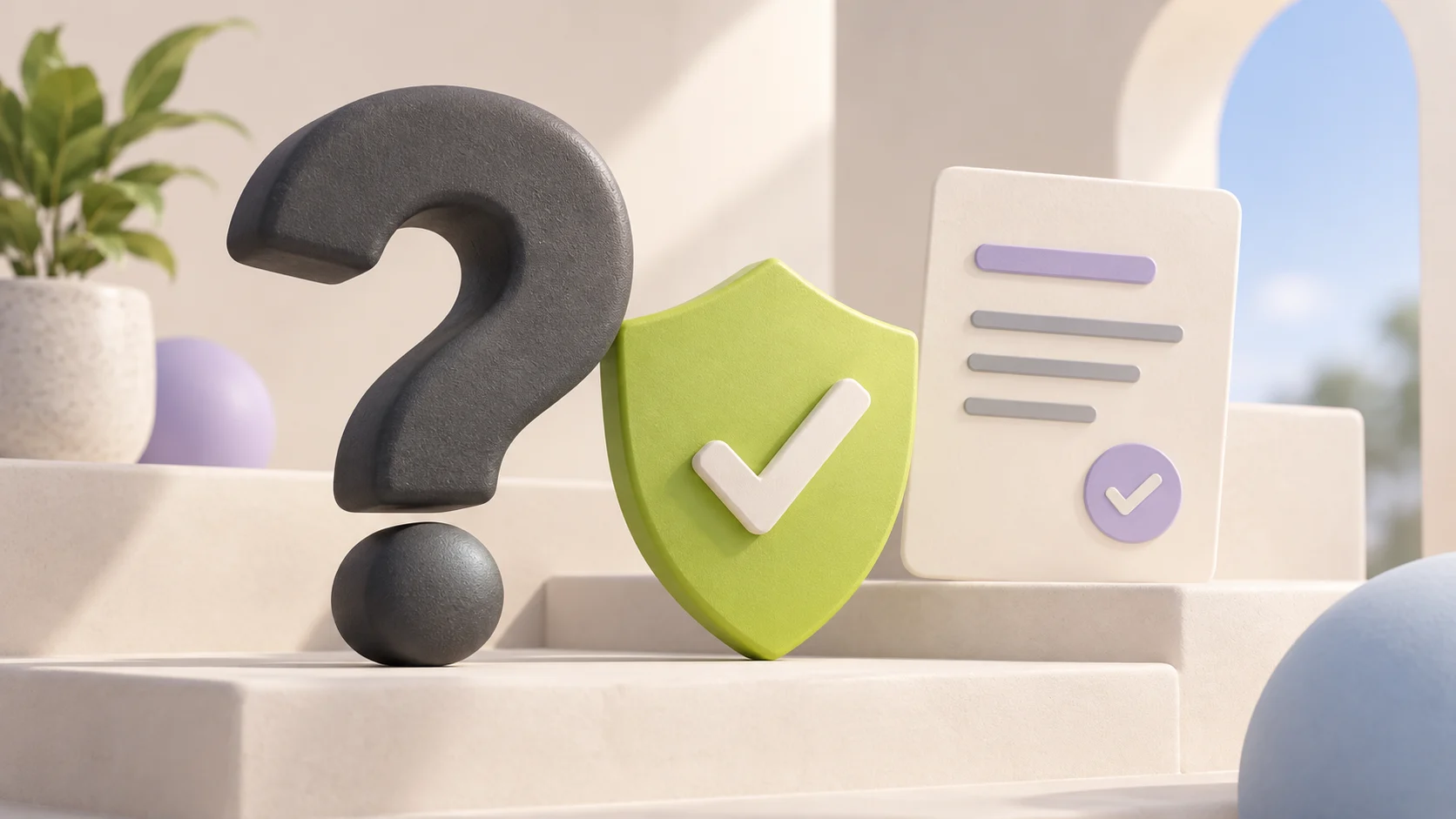 Question mark, lime shield and document representing the compliance knowledge quiz