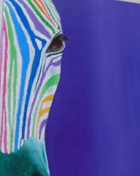 a painting of a zebra with colorful stripes
