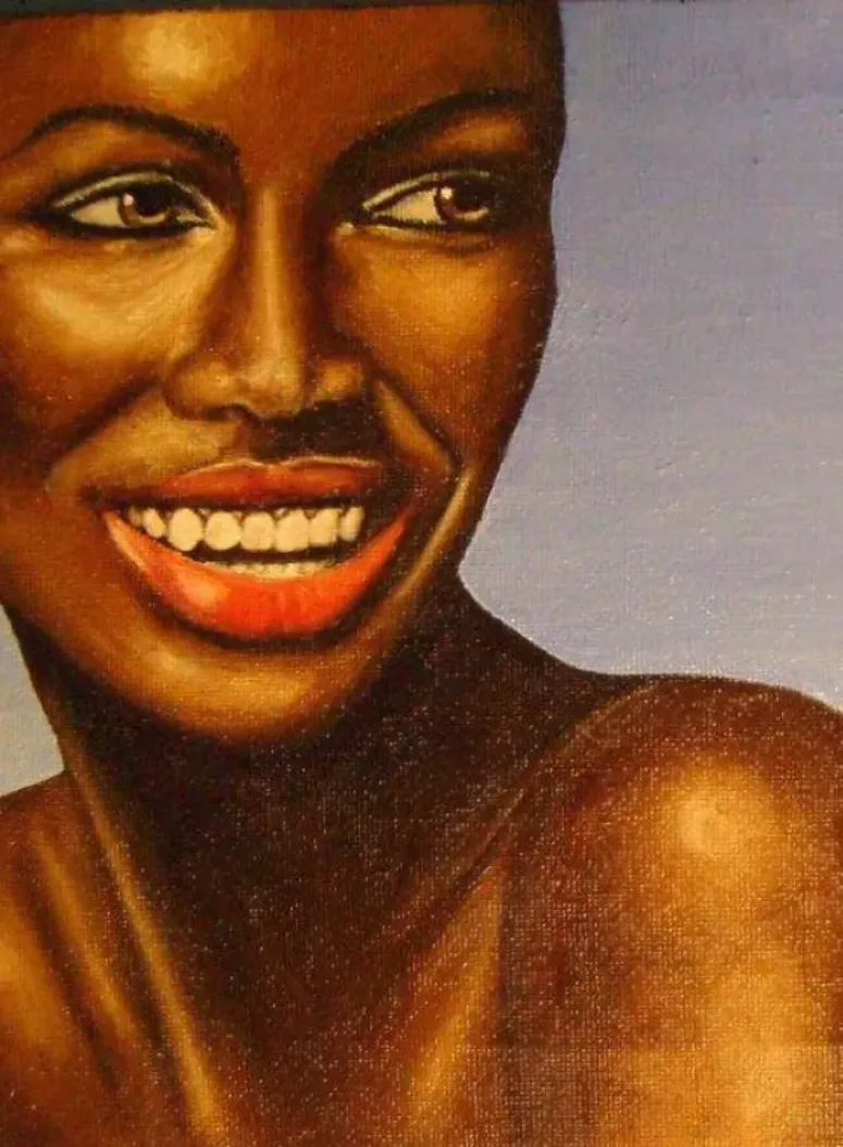 a portrait of a pretty smiling dark skinned woman