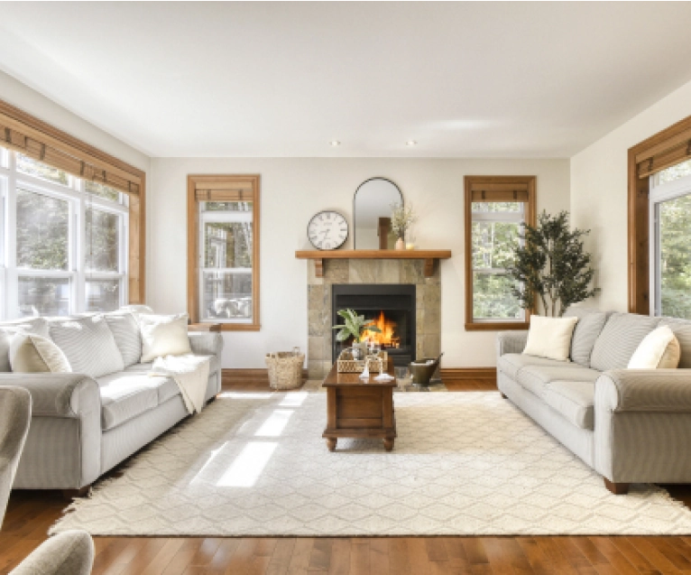 Picture of a living room with a chimney