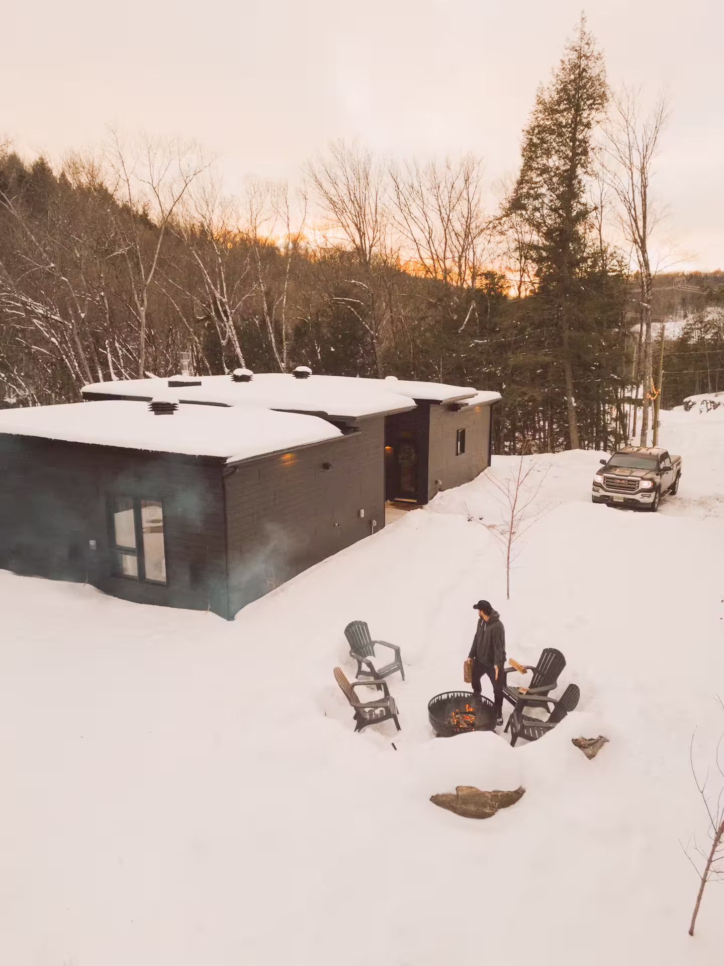 Cabin covered in snow