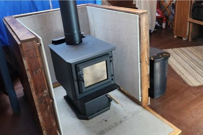 Yurt fireplace.