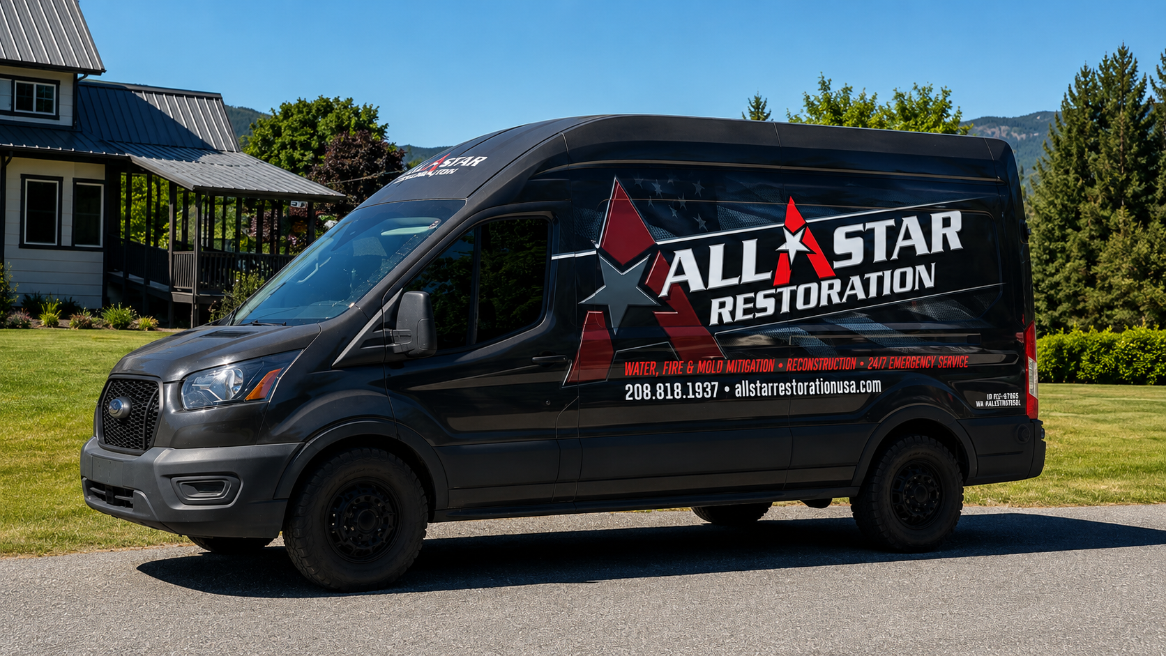 All Star Restoration van arriving to job site