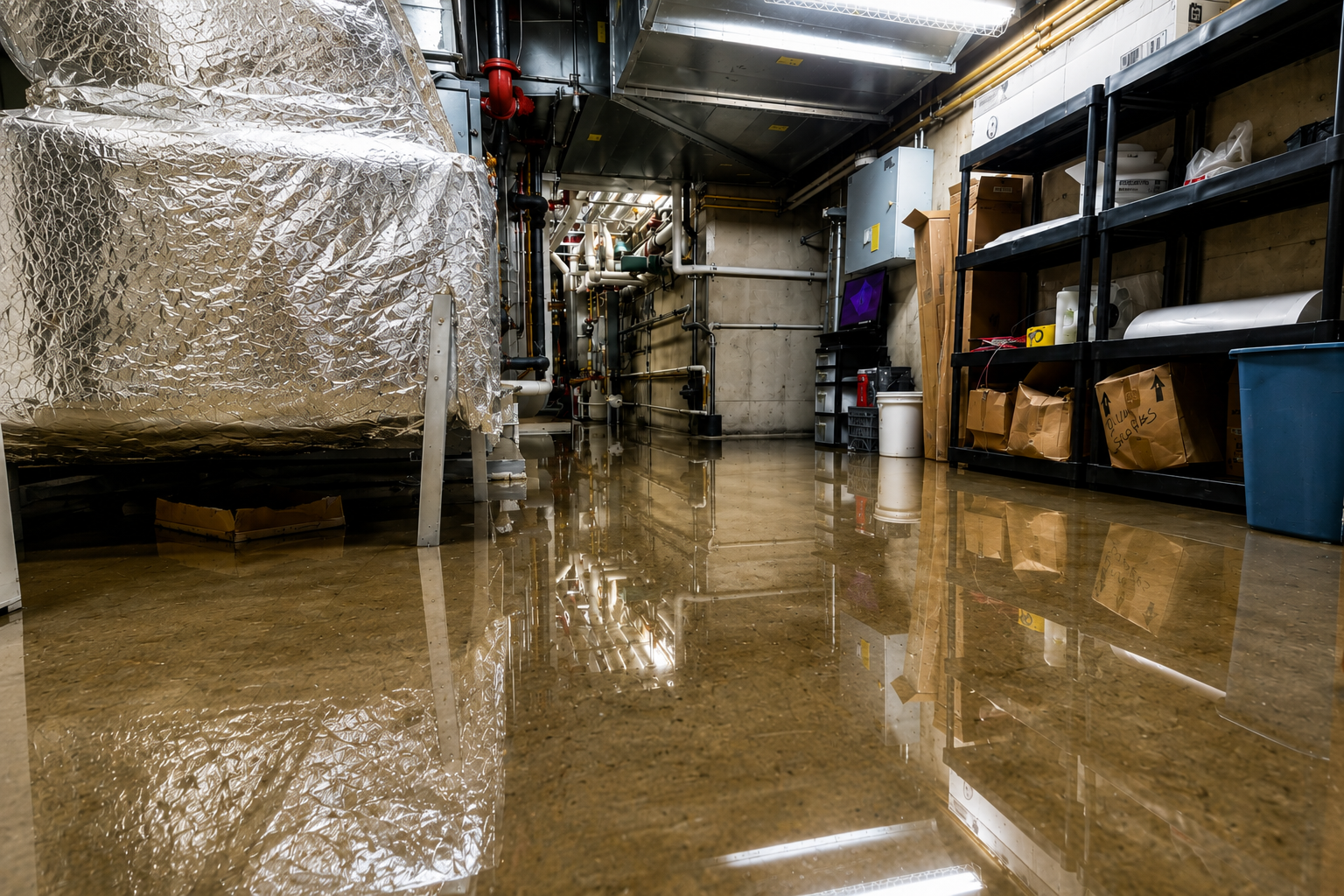 Commercial property with standing water after water damage
