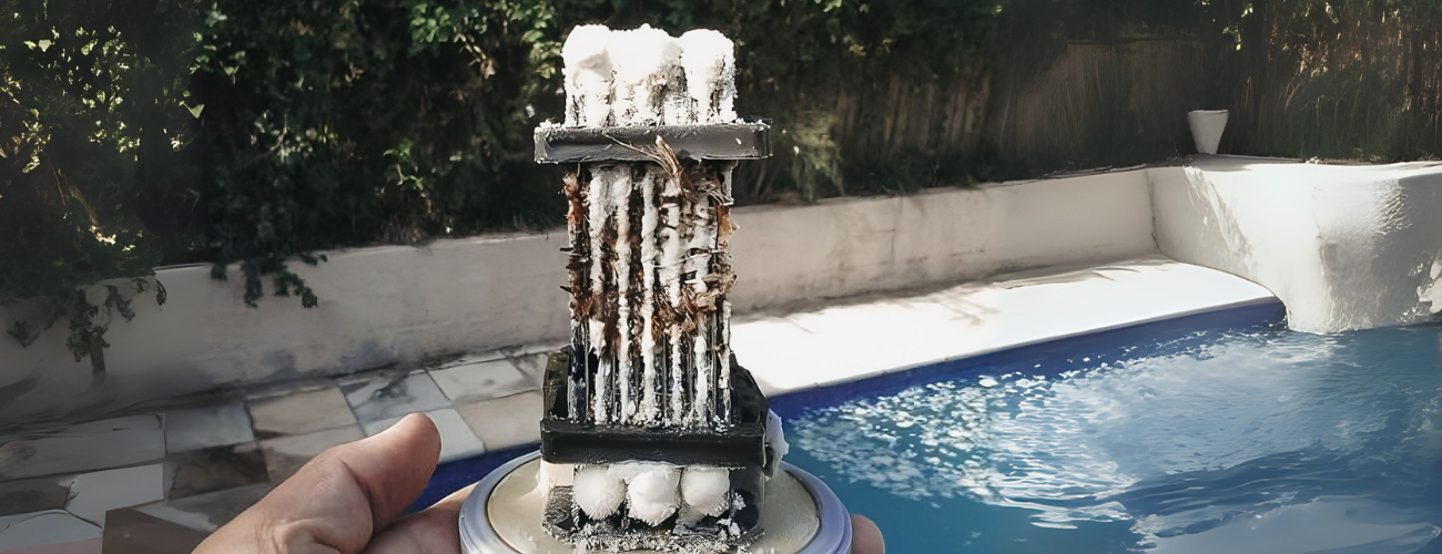 California Pool Co. uses reverse osmosis to extend the life of pool equipment so that salt cells don't end up scaled over and broken like this one. 