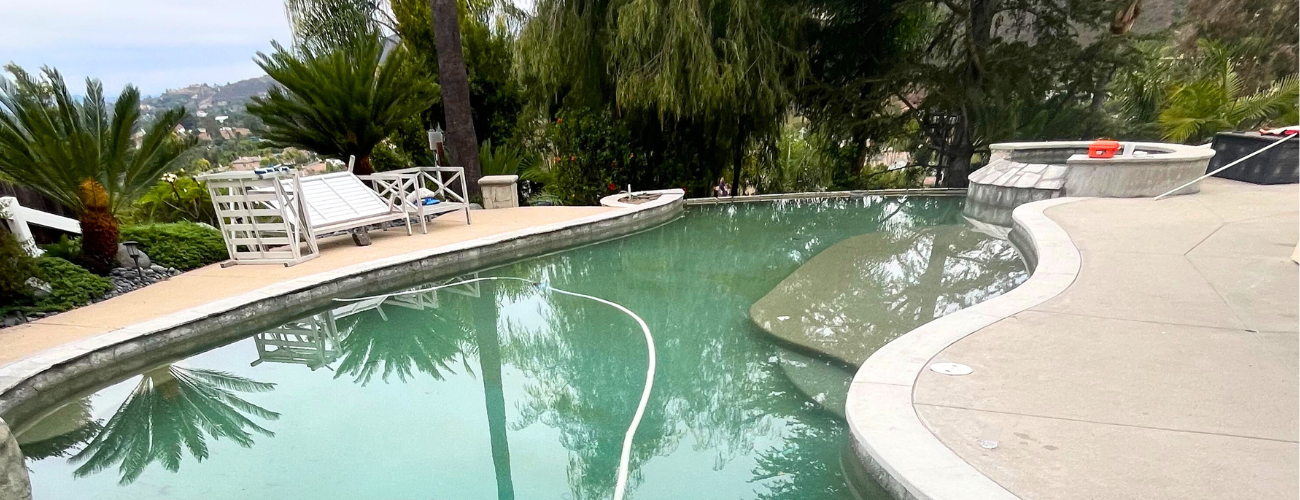 Large pool with view of Vista, Ca. Pool water was purified via reverse osmosis.