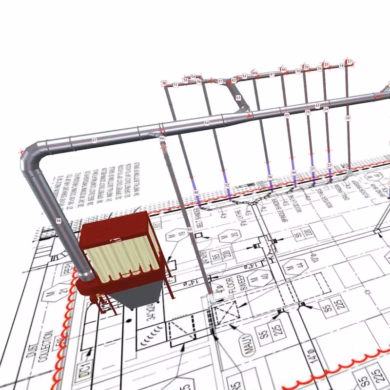 DuctQuote 3D rendering of system with Baghouse.