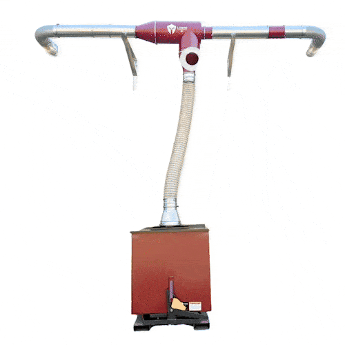 Animated industrial separator system featuring the red “LEGEND” logo. It channels airflow through ducting into a brown base, efficiently separating and collecting dust for cleaner, high-performance industrial operations.