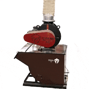 Animated industrial airlock machine with a red “LEGEND” logo spins dynamically. The compact, metal design shows powerful airflow control, dust handling efficiency, and rugged craftsmanship for industrial material management.