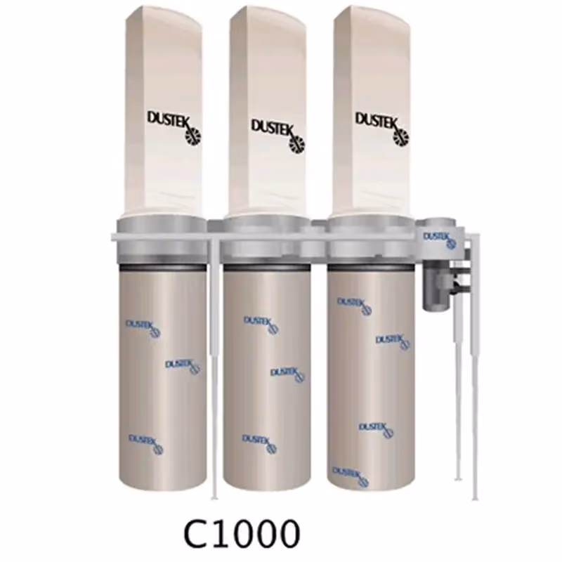 Dustek C1000 industrial dust collector with 3 filter bags, 3 collection drums, 10 HP motor, 4,000 CFM