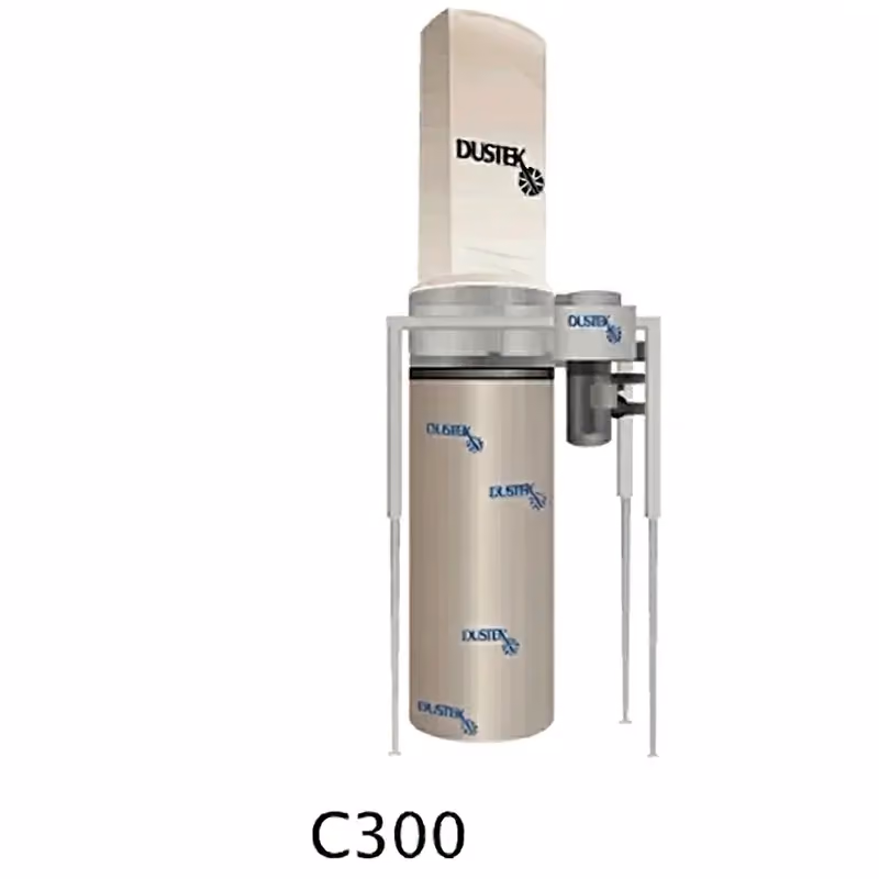 Dustek C300 industrial dust collector with single filter bag, collection drum, 3 HP motor, 1,000 CFM