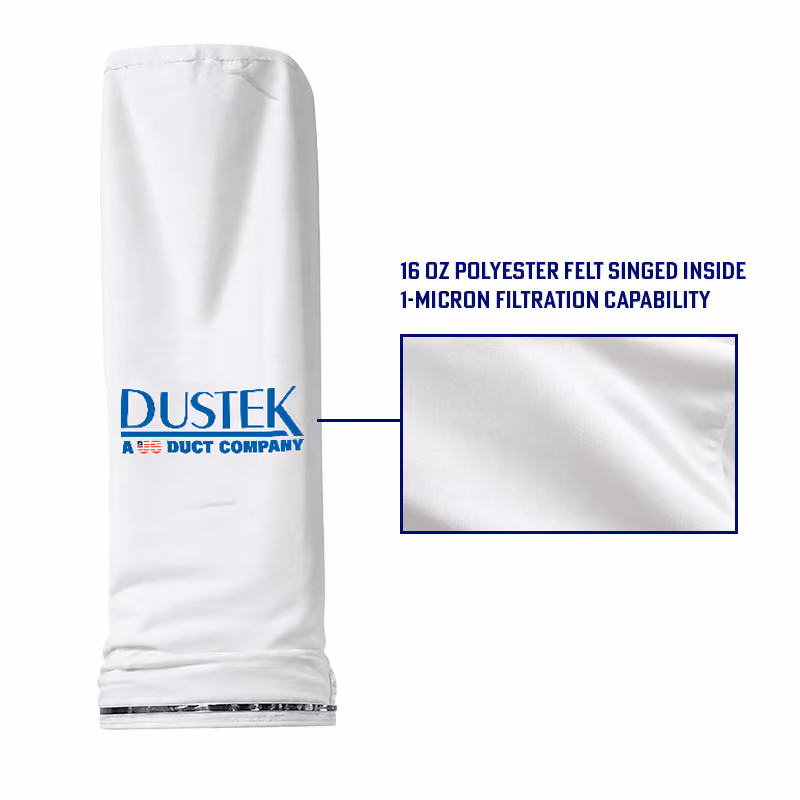 Teflon-coated Dustek filter bag designed for fine wood dust.