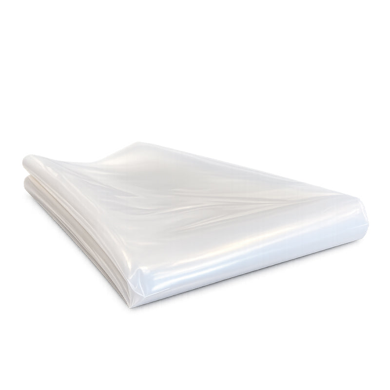 The image shows a neatly folded stack of translucent white plastic sheets or bags, arranged in a compact rectangular bundle.