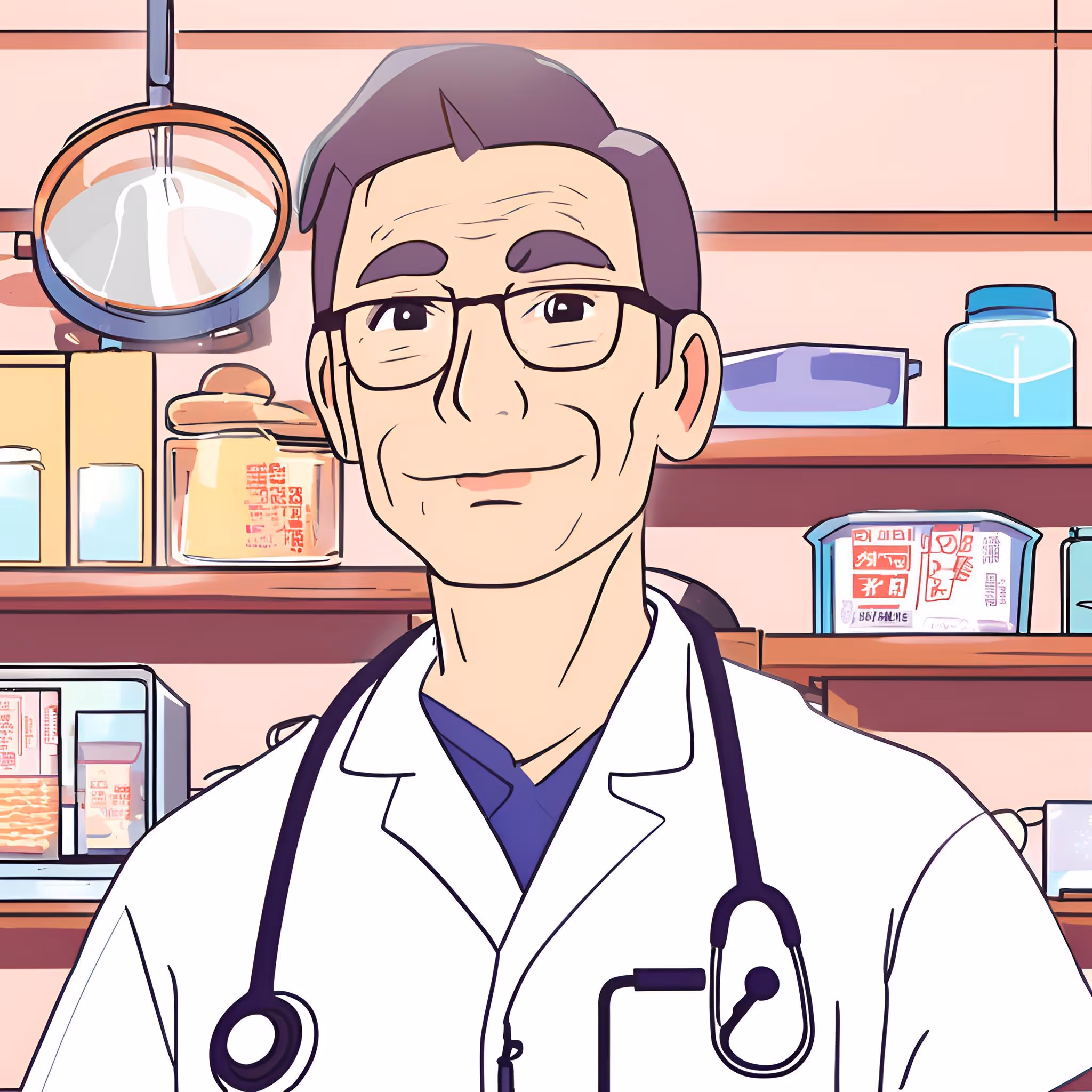 Ron dressed in a lab coat with a stethoscope. 
