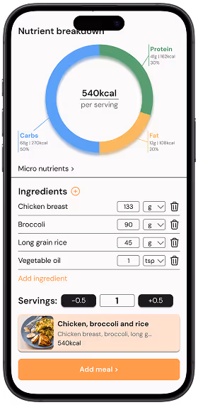 The add a meal section before changes. Users had to save a recipe to add it to their daily tracking.