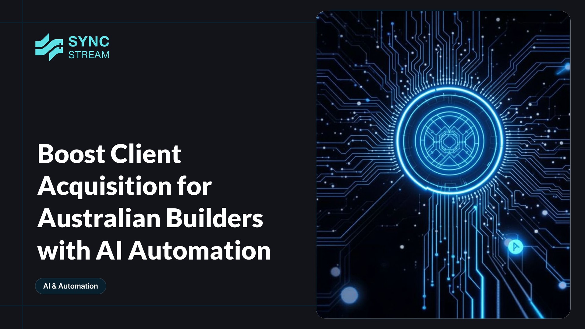 Neon circuit-style icon of a house merged with a construction helmet, with glowing teal and magenta circuit traces on a dark background.