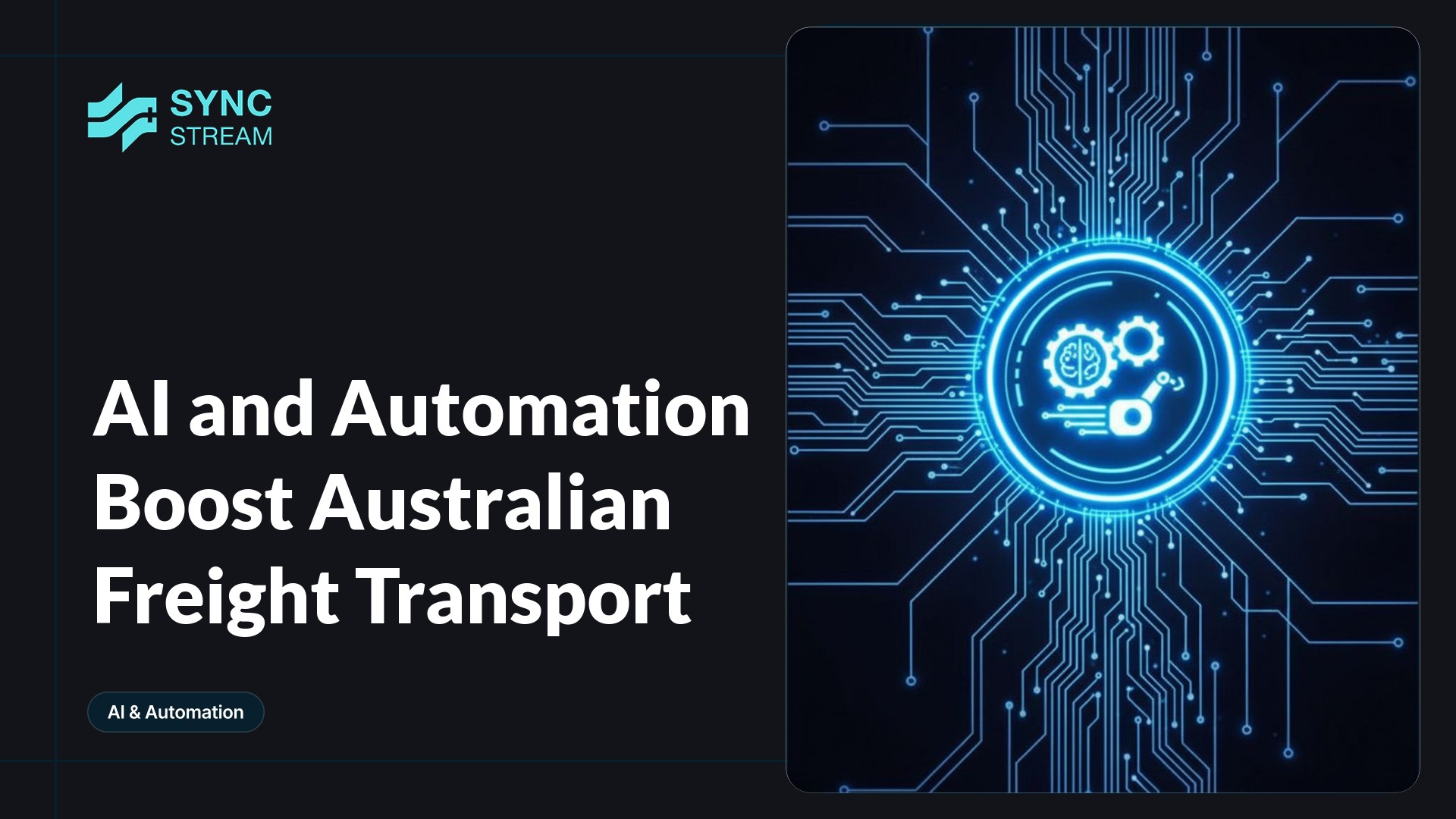 Minimal neon circuit-style graphic of a freight truck made from glowing teal and magenta traces, symbolizing AI-driven automation boosting Australian freight transport.