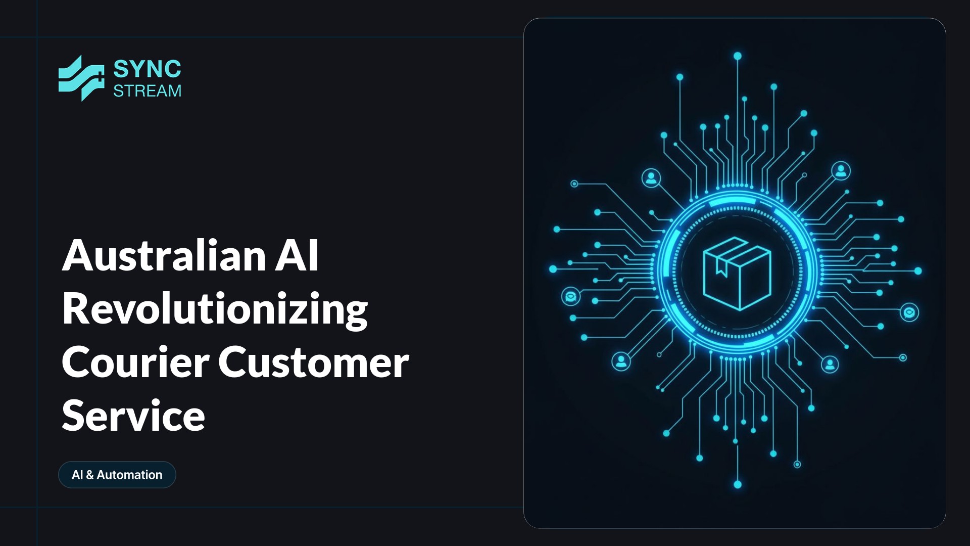 Neon circuit-style graphic of a glowing blue–magenta courier van formed from interconnected circuitry nodes on a dark background, suggesting AI-powered delivery in Australia.