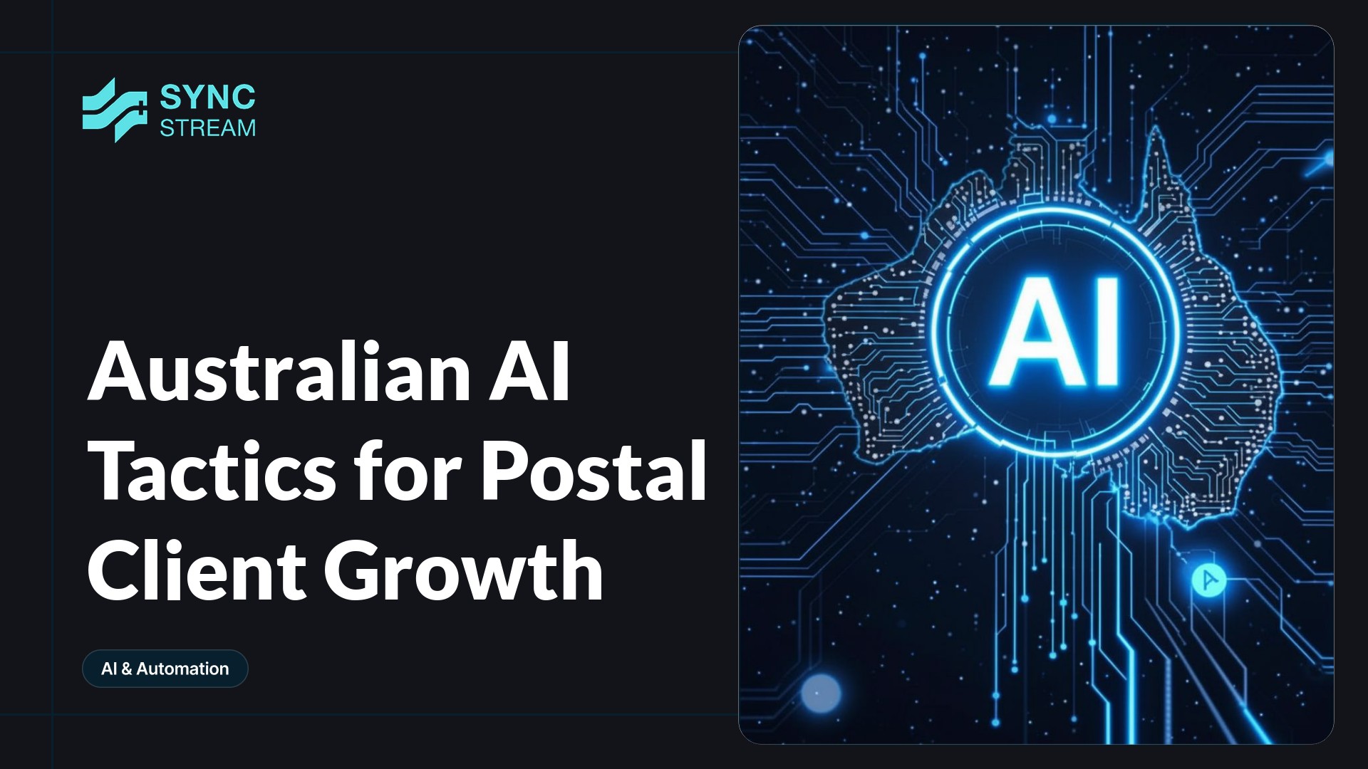 Neon circuit-style central envelope containing a stylized AI chip, with radiating glowing circuit lines and nodes on a dark background.
