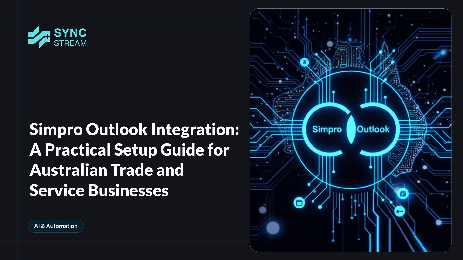 Framework-style checklist diagram of Outlook account types, Simpro admin roles, and data expectations