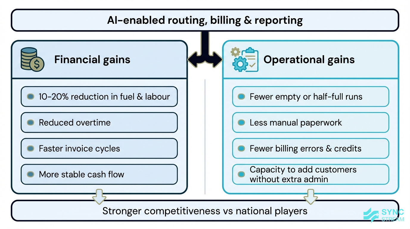 Framework showing financial and operational benefits of AI for small waste fleets