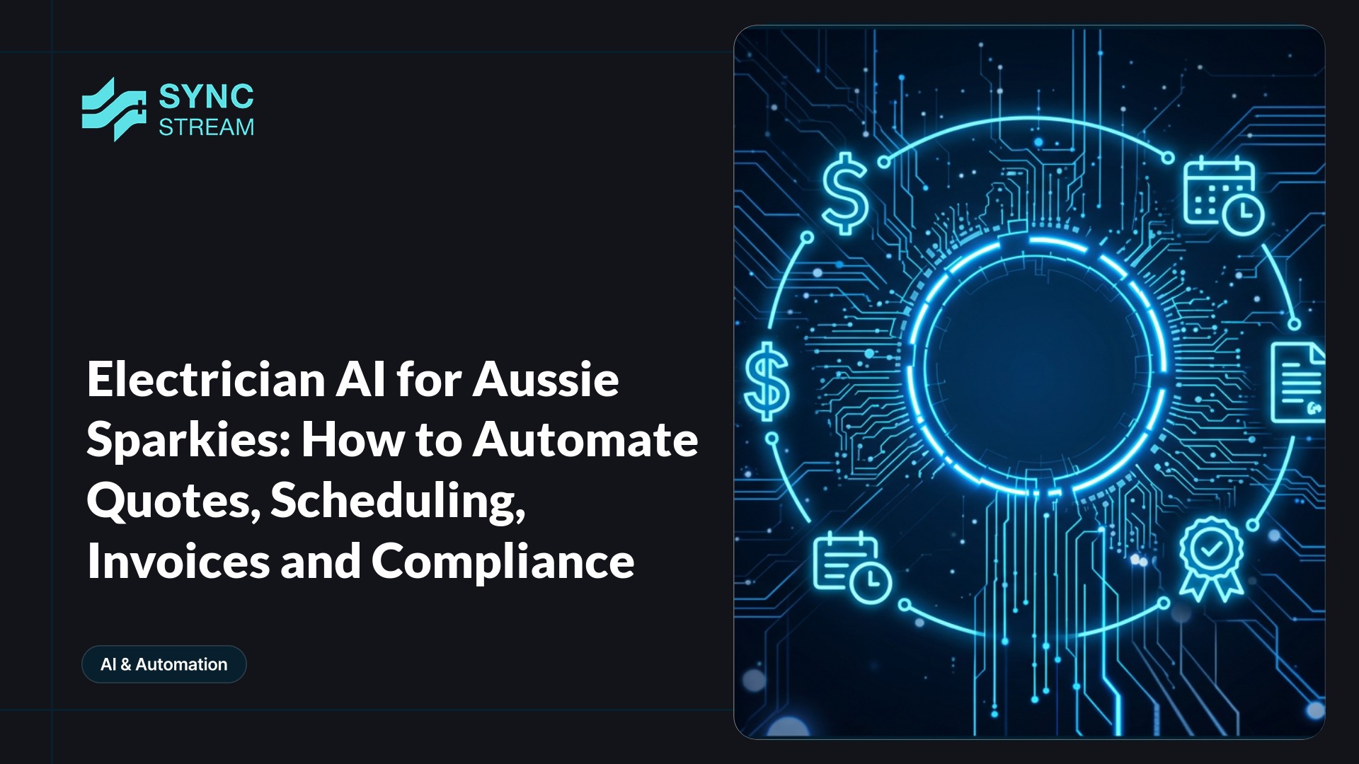 Diagram showing how AI tools sit between enquiries, job systems, and outputs like quotes and invoices for an electrical business