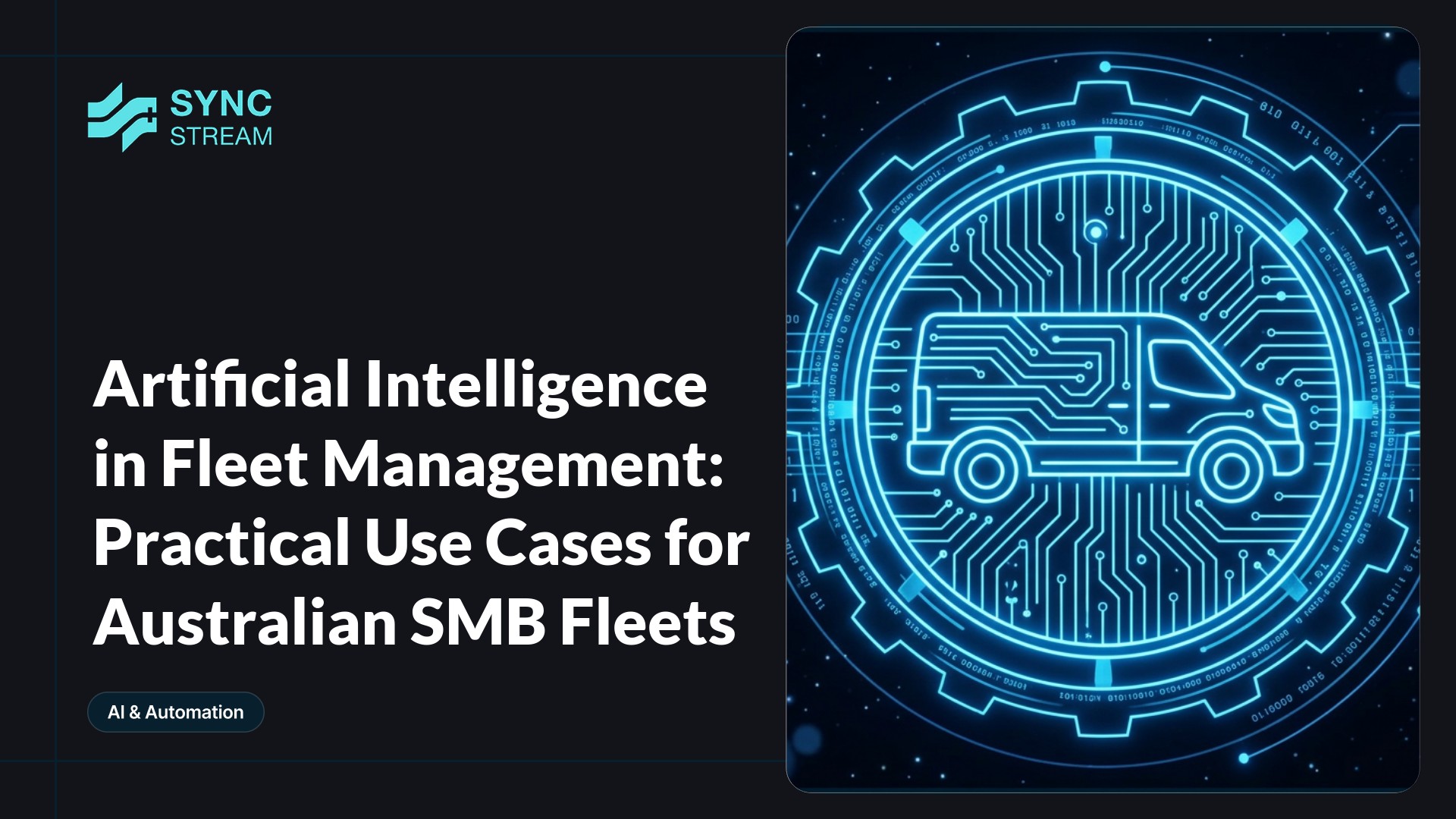 Diagram showing how fleet data flows into AI to support decisions in maintenance, routing, safety, fuel and compliance.
