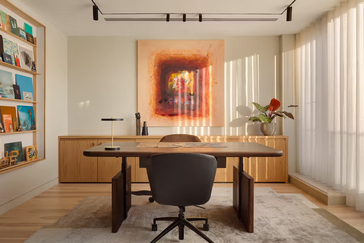 Bespoke executive desk in walnut with a black frame