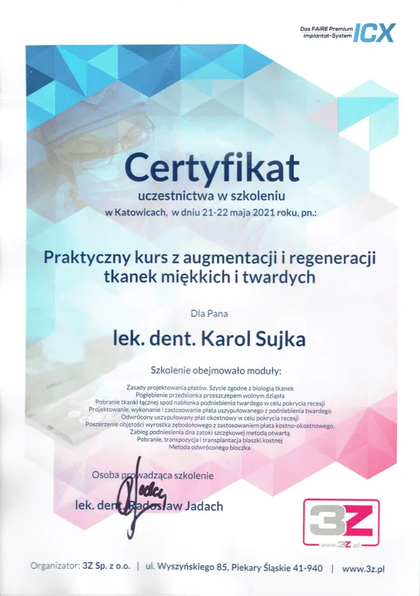 karol-sujka-certyfikat-regeneracja-tkanek-miekkich-i-twardych