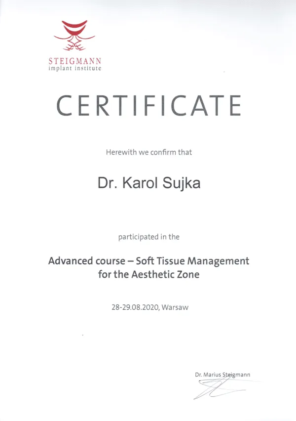 karol-sujka-certyfikat-tkanki-miekkie-stomatologia-estetyczna
