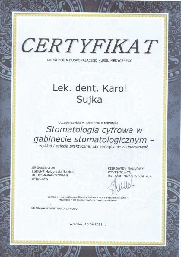 karol-sujka-stomatologia-cyfrowa-certyfikat